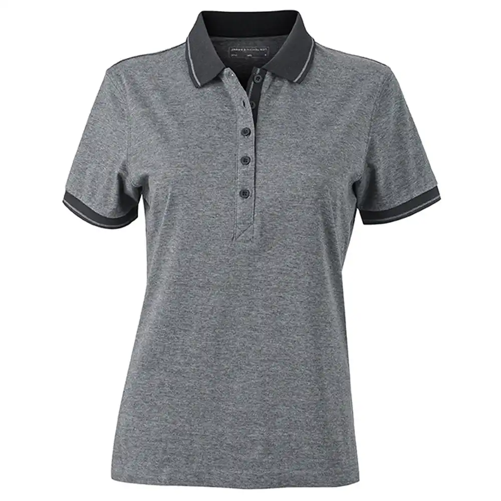 Damen Polo-Shirt Melange "JN705" in black-melange/black, L - Thumbnail 1
