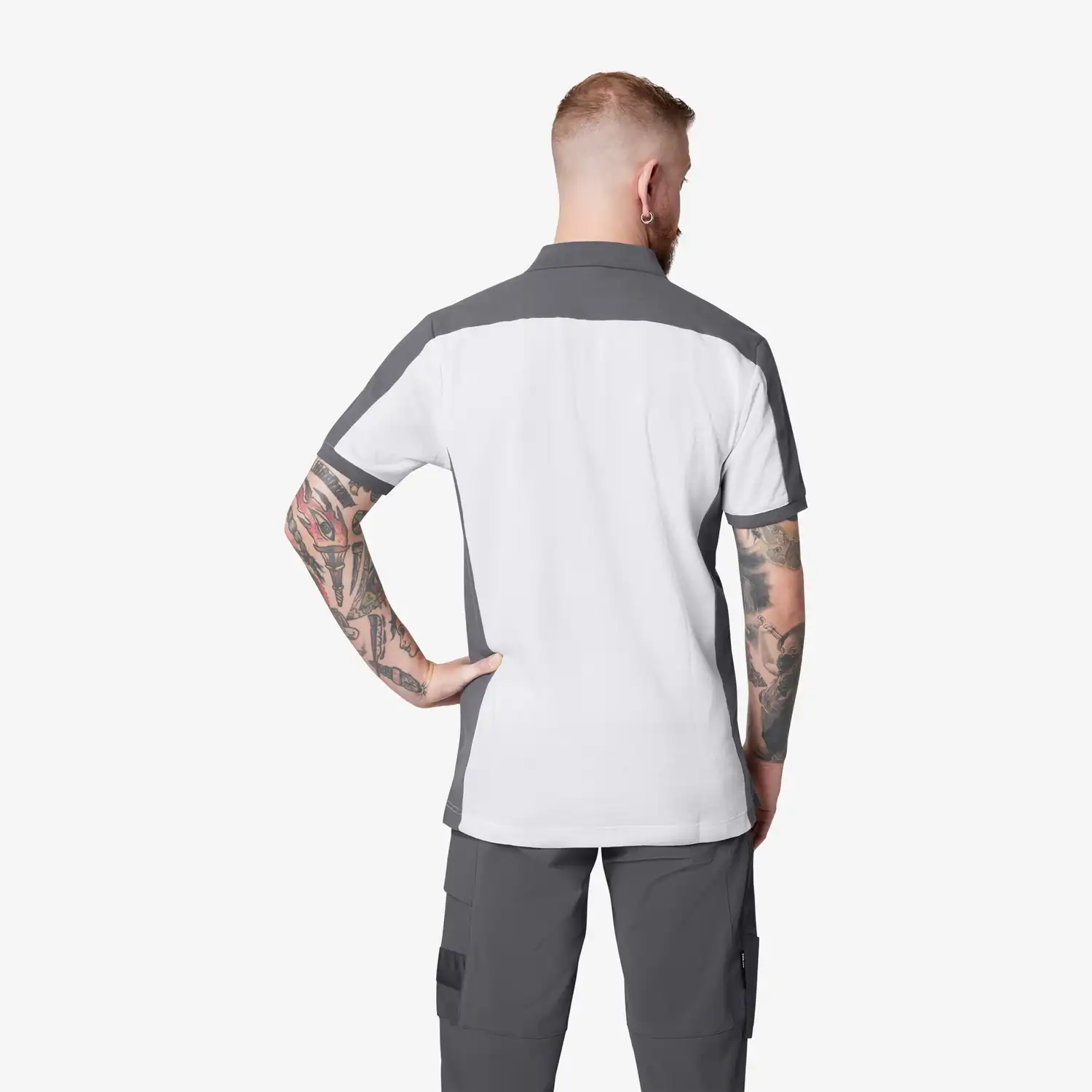 Polo-Shirt zweifarbig "KONRAD" in weiß/anthrazit, L - Thumbnail 2