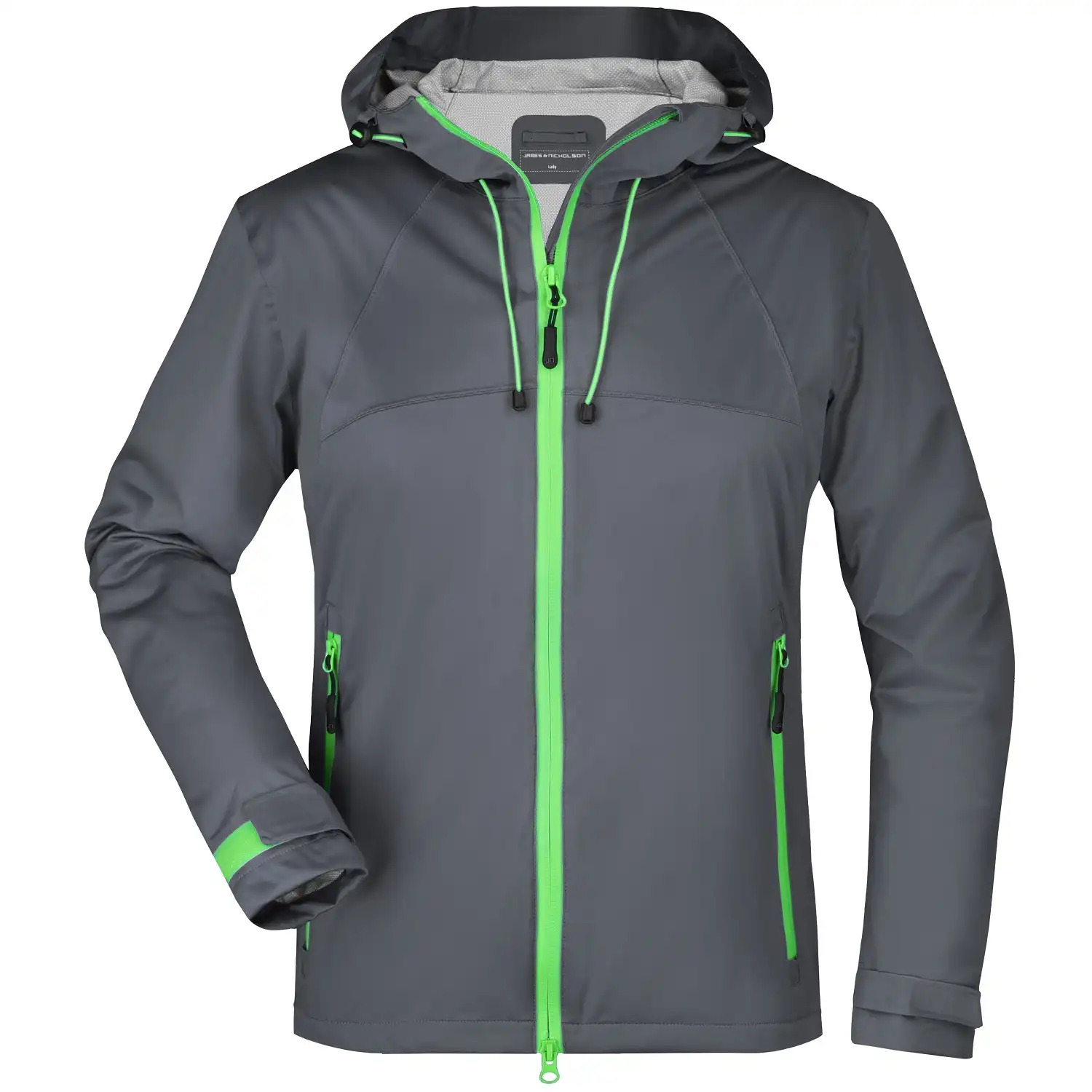 Damen Ultralight Regenjacke "JN1097" in iron-grey/green, L - Thumbnail 1