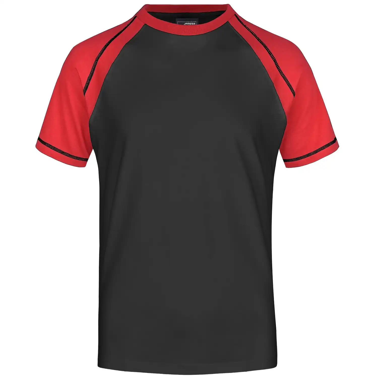 Raglan T-Shirt "JN010" in black/red, S - Thumbnail 1