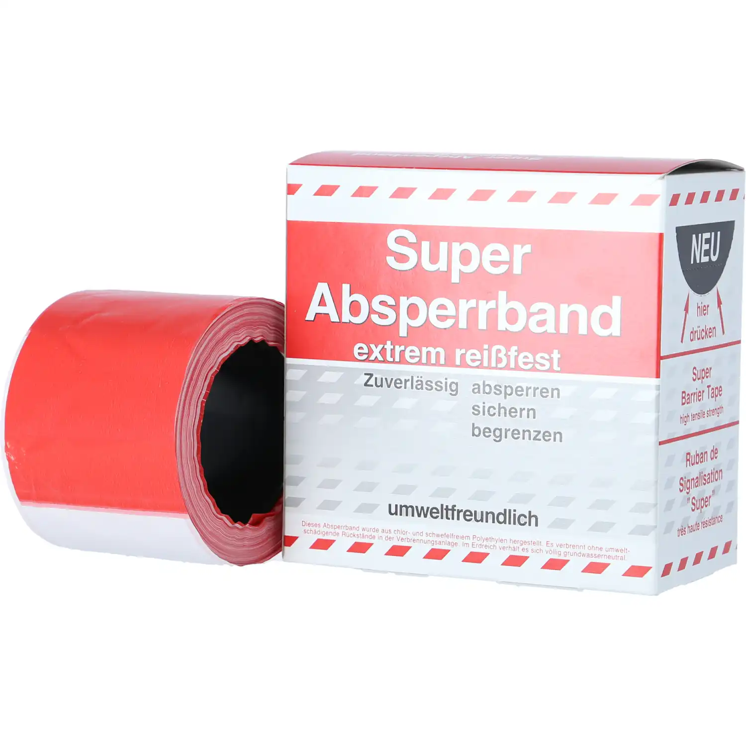 Baustellen-Absperrband 80mm rot/weiß | 100m pro Rolle - Thumbnail 1