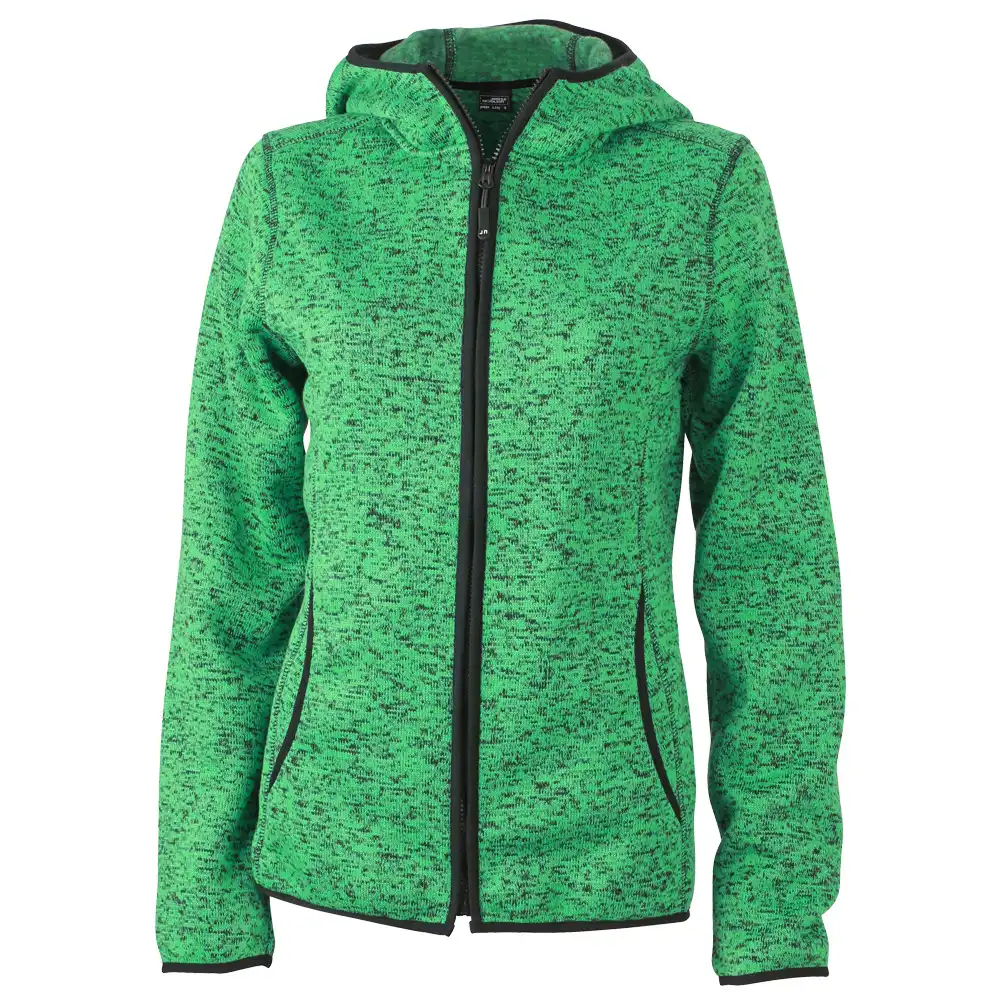 Damen Strickfleece-Kapuzenjacke "JN588" in green-melange, XXL - Thumbnail 1