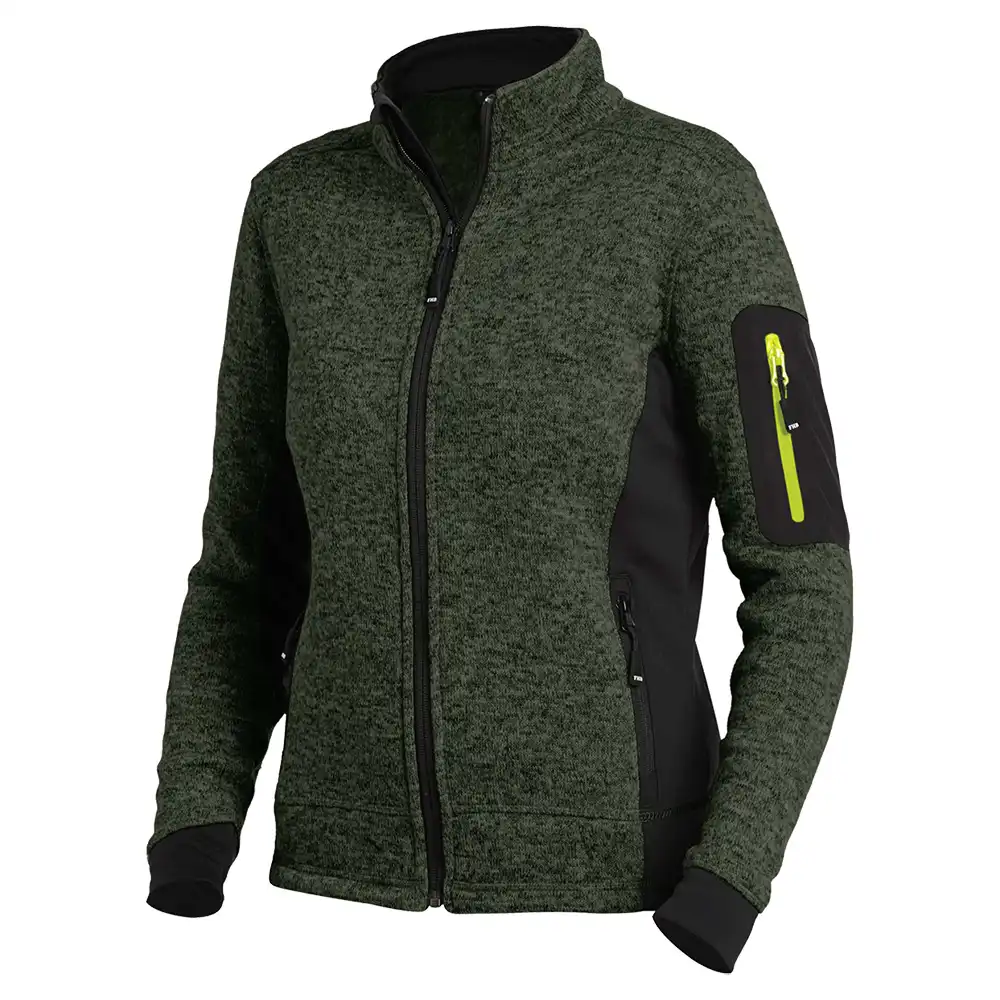 Damen Strick Fleecejacke "MARIEKE" in oliv/schwarz, S - Thumbnail 1