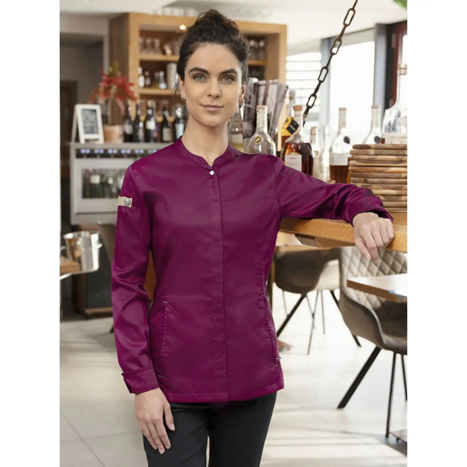 Damen Kochjacke "JF 26" in aubergine, 48 - Thumbnail 6