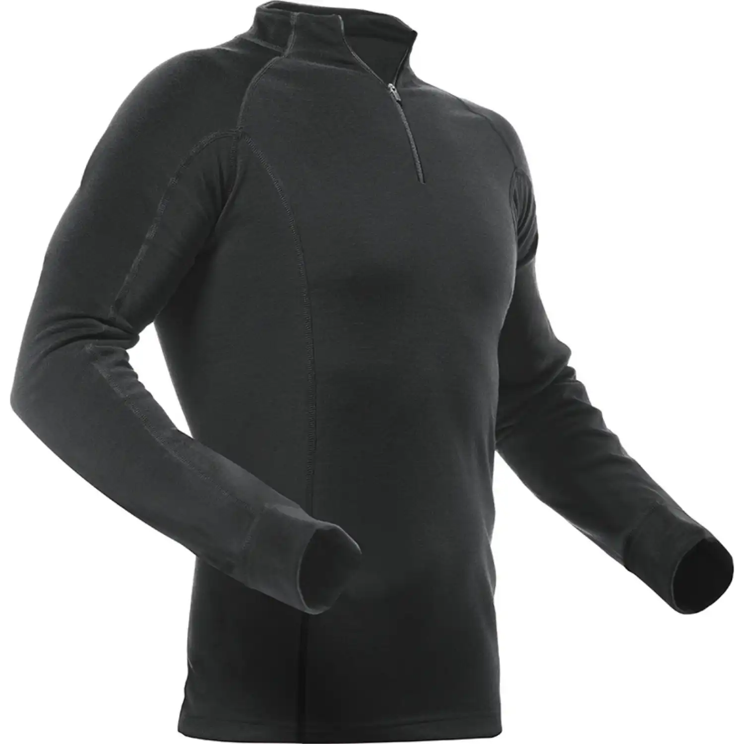 Langarm Zip-Shirt Merino-Modael "101211" in schwarz, L - Bild 1