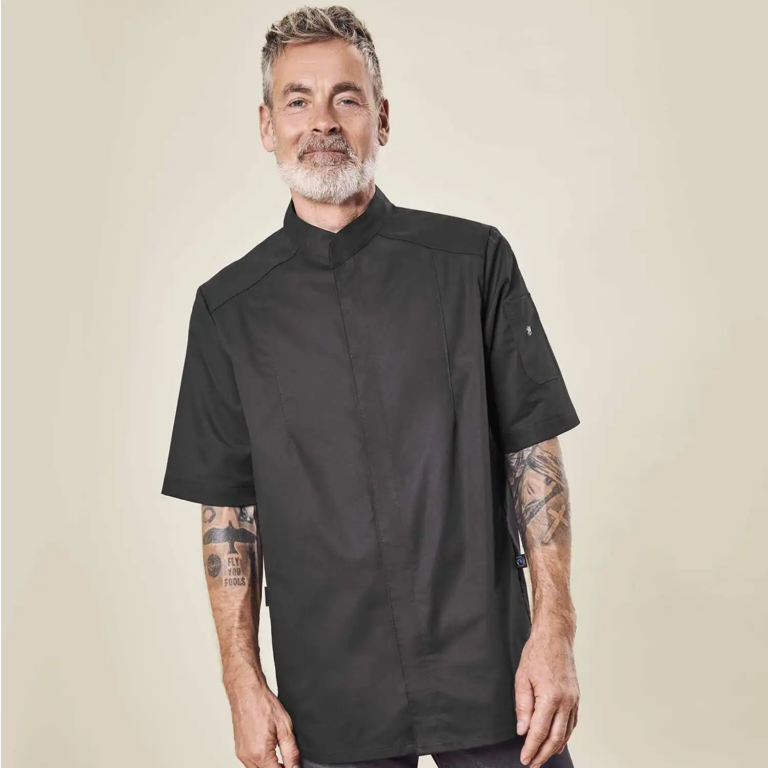 Kochjacke Kurzarm "5573" in schwarz, L - Thumbnail 3