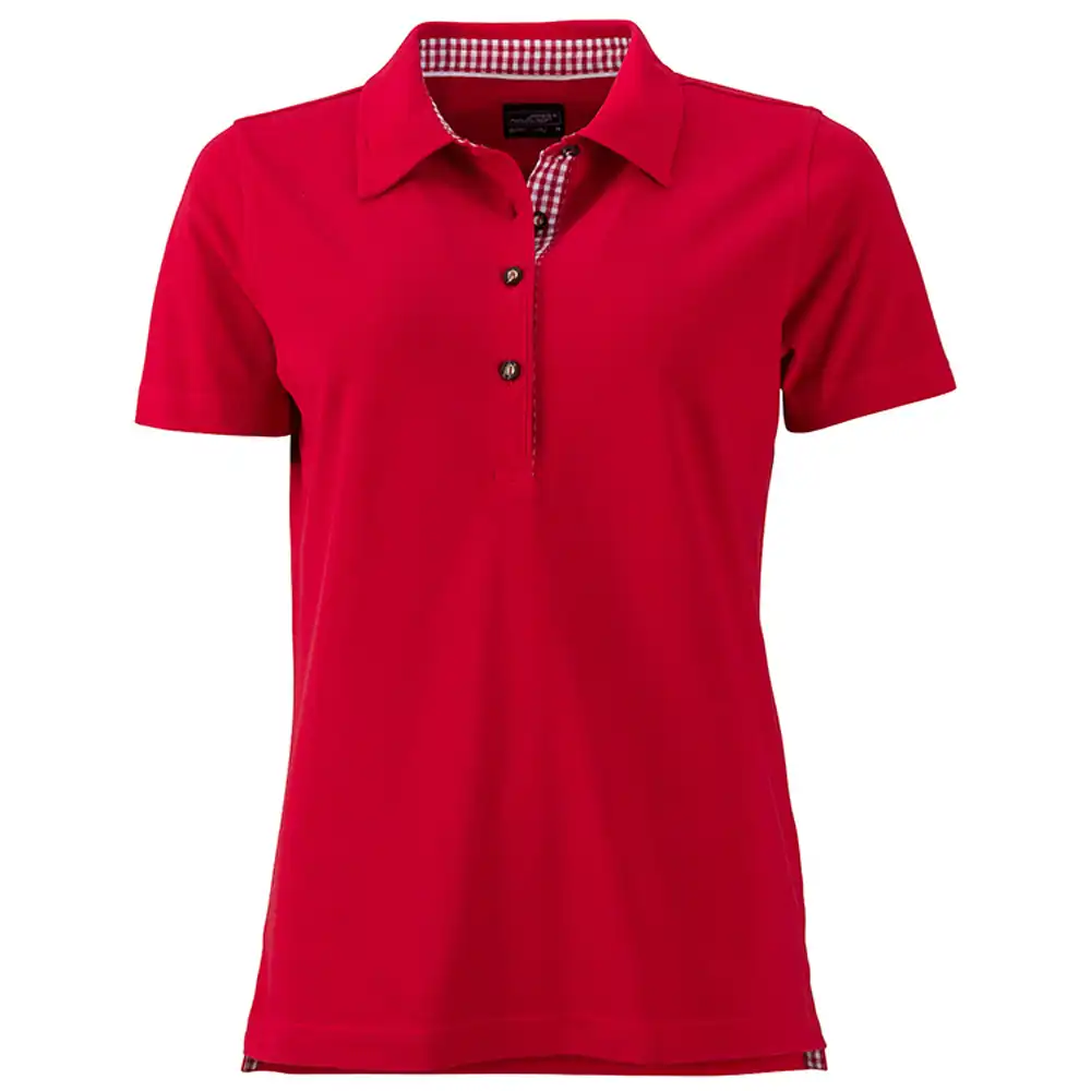 Damen Polo-Shirt Trachtenlook "JN715" in red/red-white, L - Thumbnail 1