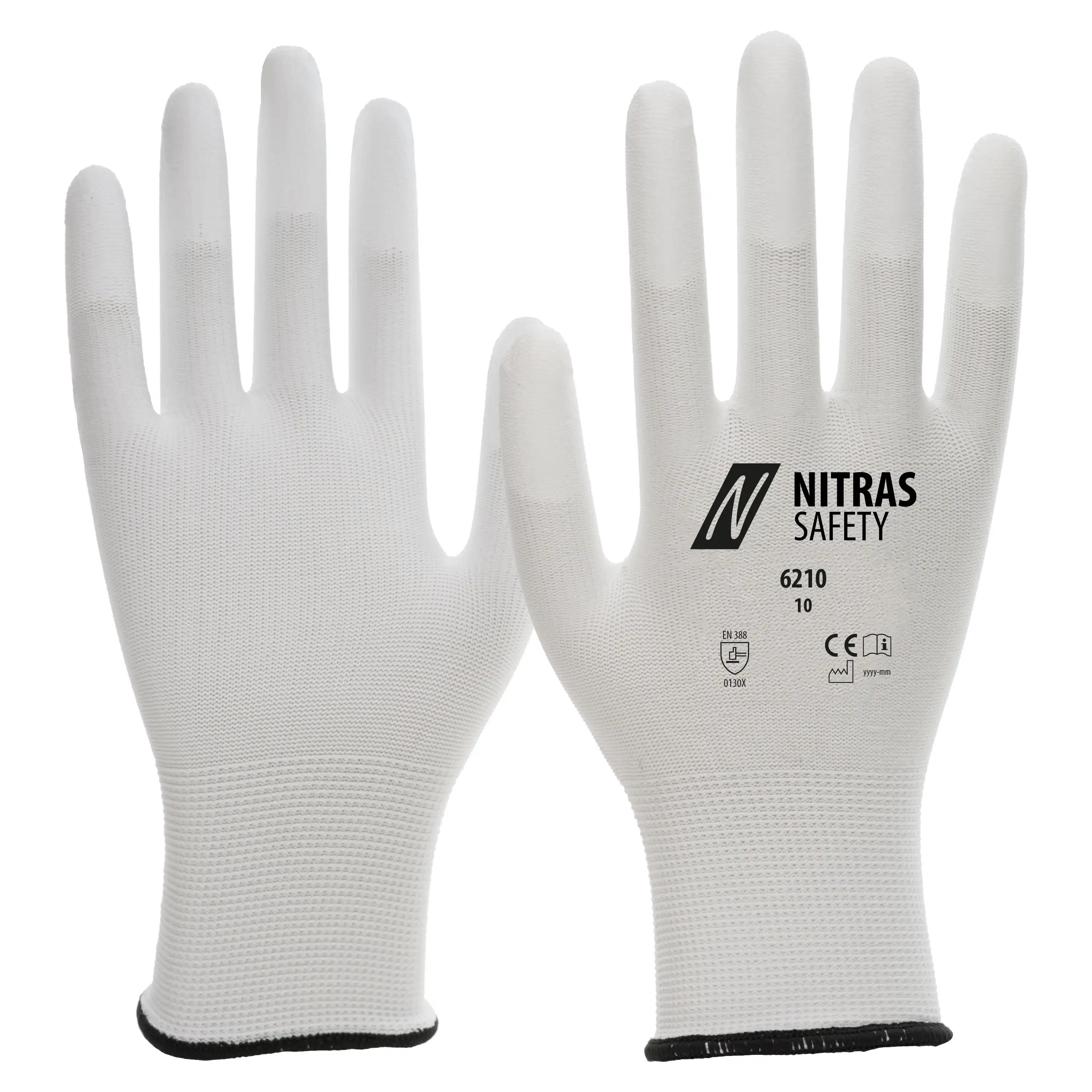 PU Nylon Montagehandschuhe "6210" weiß mit beschichteten Fingerkuppen  in 10 (XL) - Thumbnail 1