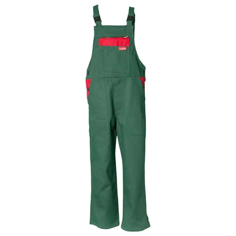 Kinder-Latzhose - 290g/m² in mittelgrün/rot, 110/116 - Bild 1