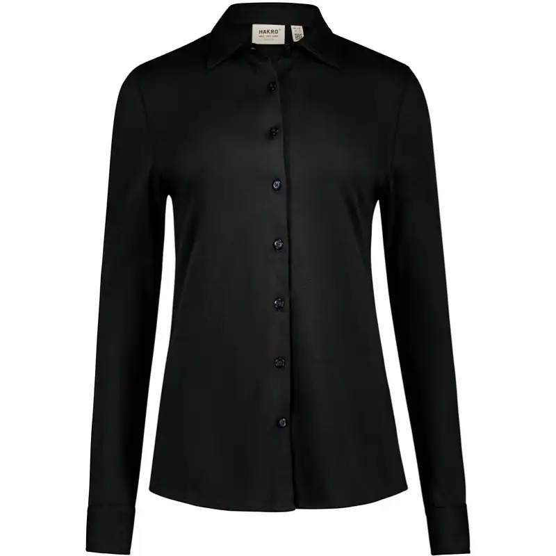 Bluse "COTTON TEC" 136 langarm in schwarz, L - Thumbnail 1