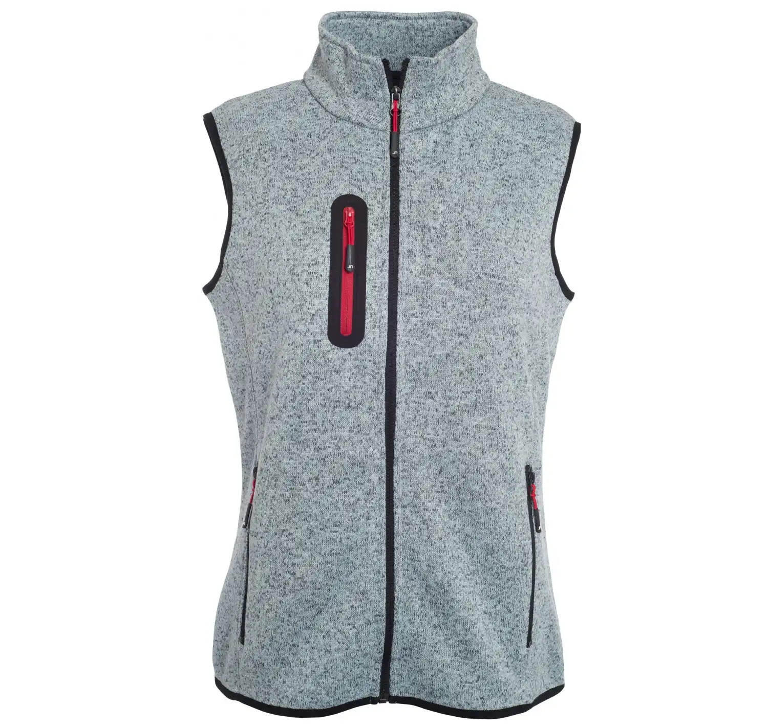 Damen Strickfleece Weste "JN773" in light-grey-melange/red, L - Thumbnail 1
