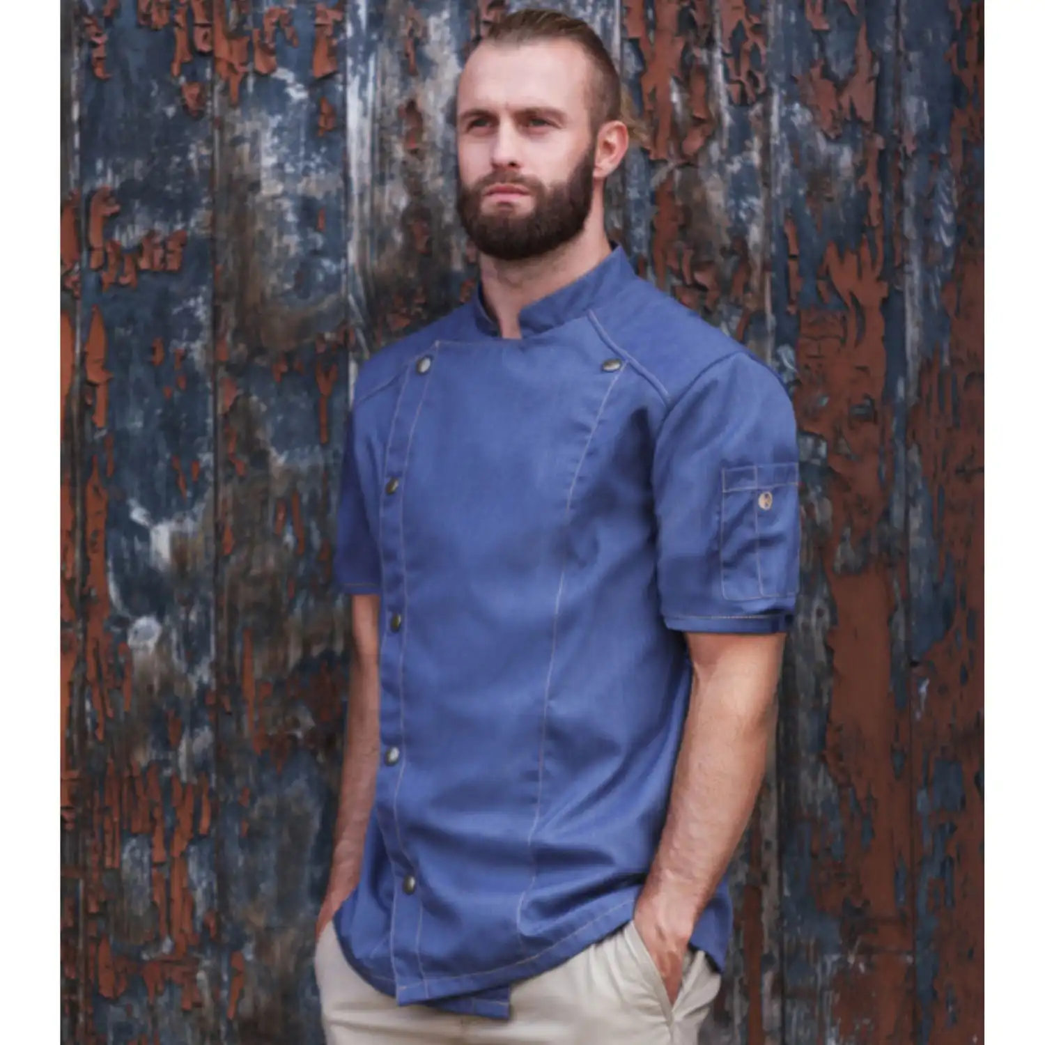 Herren Kochjacke Jeans "JM 32" in 46, vintage blau - Thumbnail 5