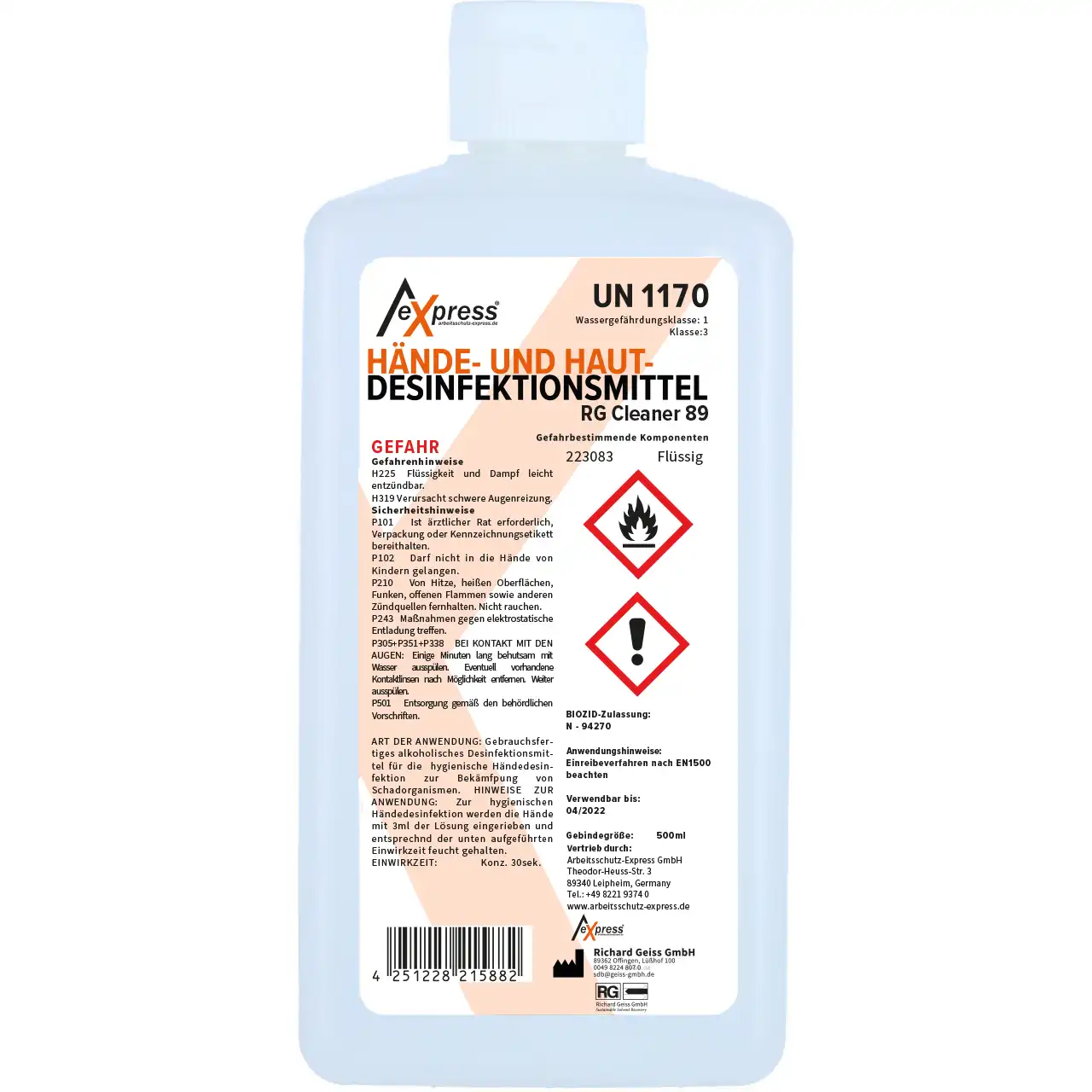 Haut- und Handdesinfektion "BASIC" | 500ml Euroflasche - Thumbnail 1