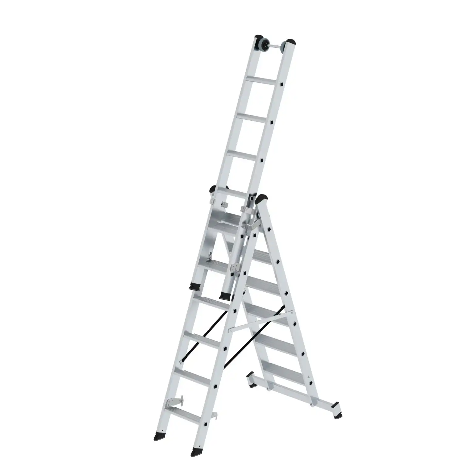 Stufen-Mehrzweckleiter 3-teilig mit nivello®-Traverse in 3x6 Stufen - Thumbnail 1
