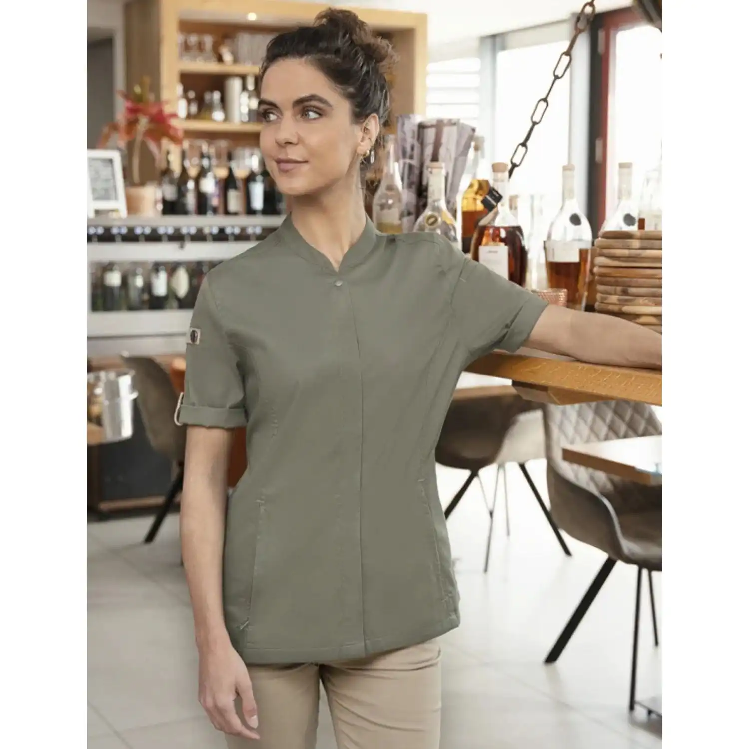 Damen Kochjacke "JF 27" in salbei, 34 - Thumbnail 6