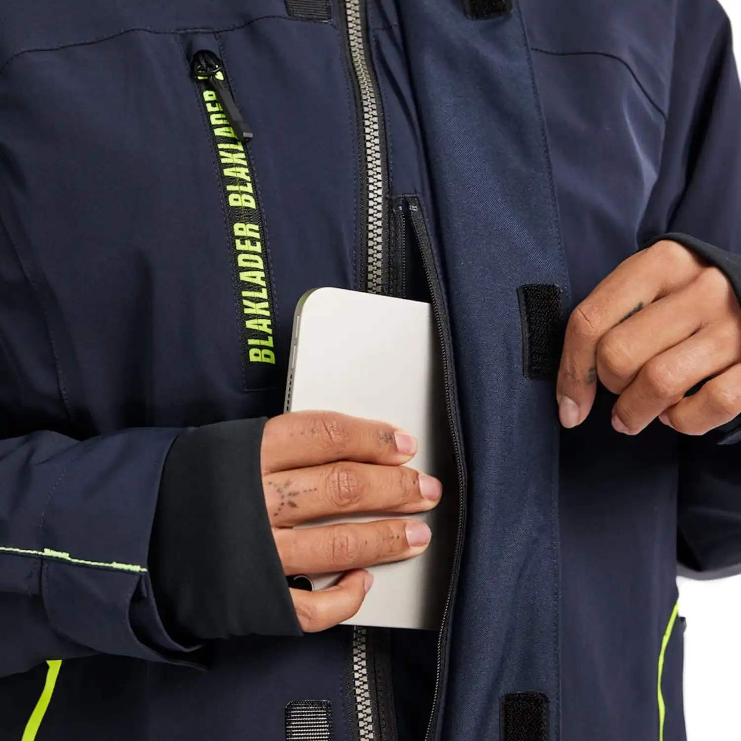 Damen Stretch Winterjacke "4408" in dunkelmarine/gelb, S - Thumbnail 7