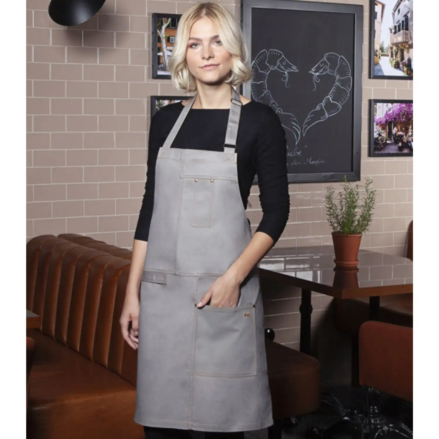 Latzschürze Urban Casual "LS 35" in steingrau - Thumbnail 2
