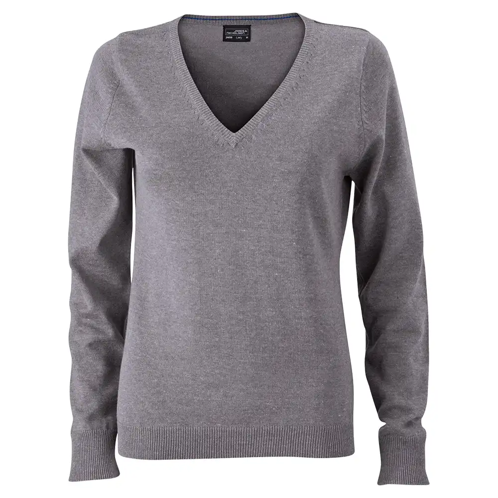 Damen V-Neck Pullover "JN658" in grey-heather, L - Bild 1