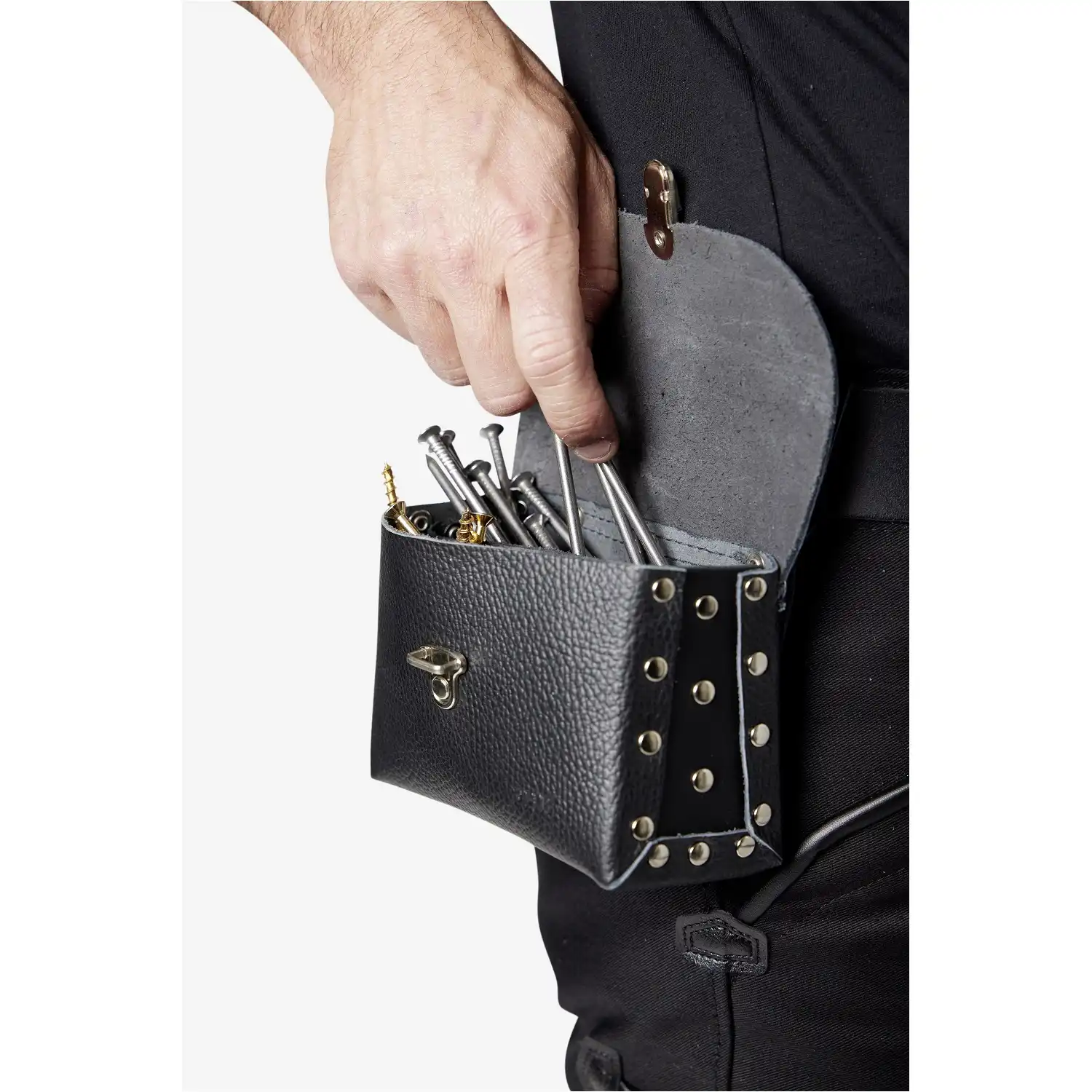 Nageltasche doppelt genietet mit Klappe "BASTIAN" schwarz - Thumbnail 4