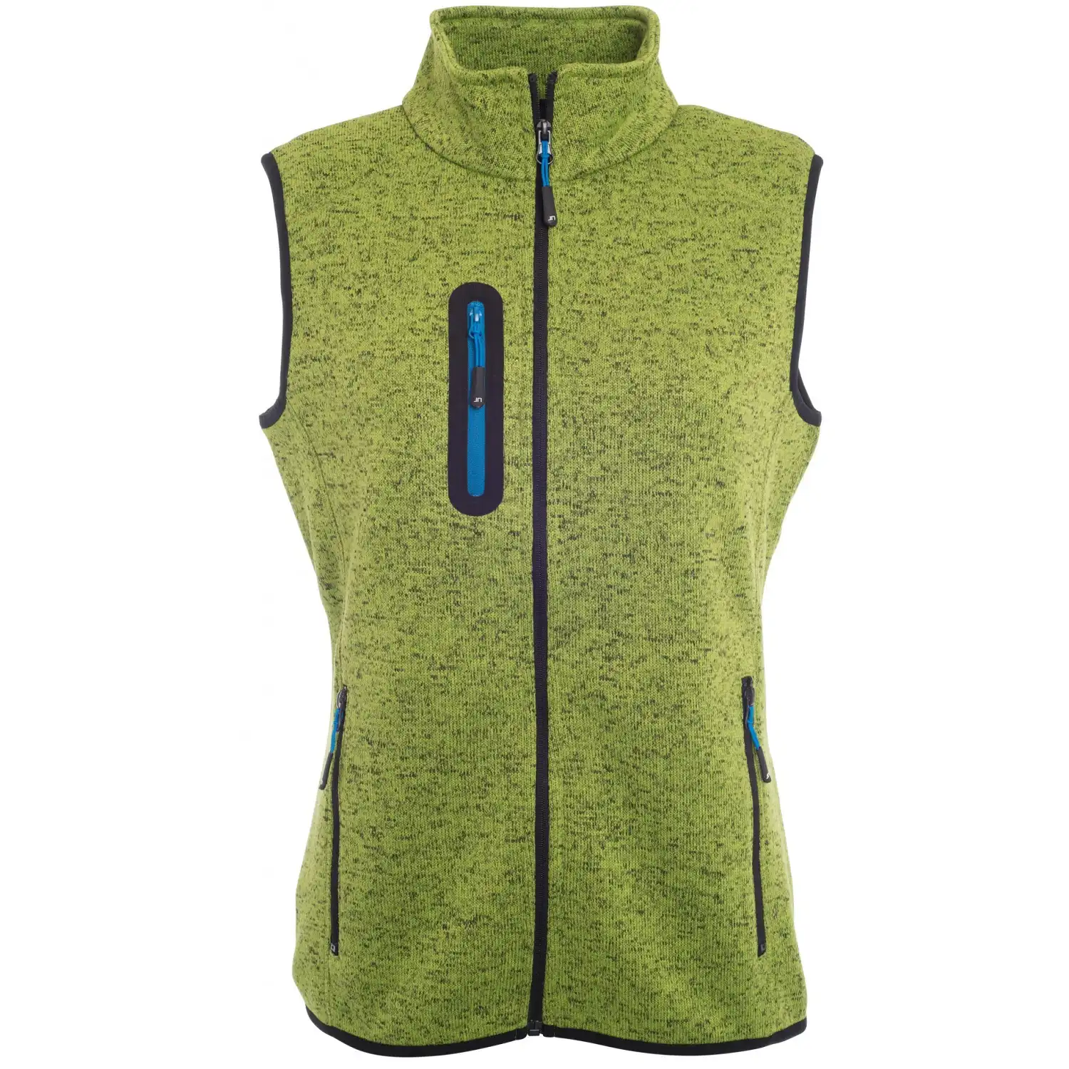Damen Strickfleece Weste "JN773" in kiwi-melange/royal, S - Thumbnail 1