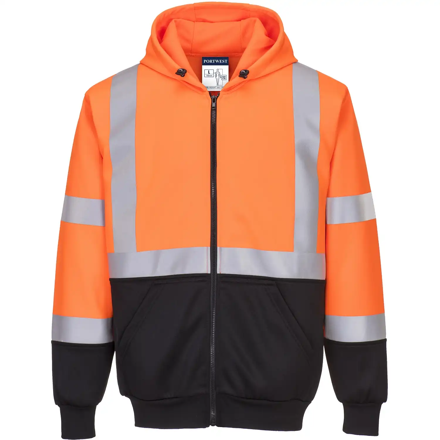 Warnschutz Kapuzen Sweatjacke "B315" in orange/schwarz, S - Thumbnail 1