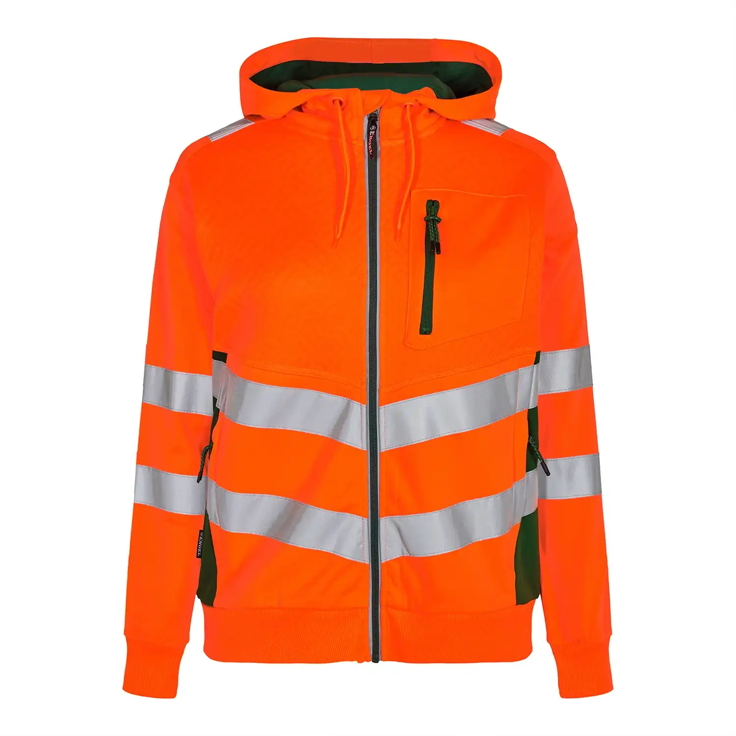 Damen Warnschutz Kapuzen Sweatjacke "8027-241" Safety Kl. 2 in orange/grün, L - Thumbnail 1