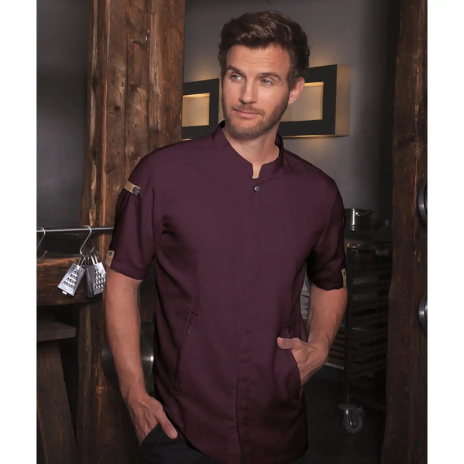 Herren Kochjacke "JM 36" in aubergine, 48 - Thumbnail 8