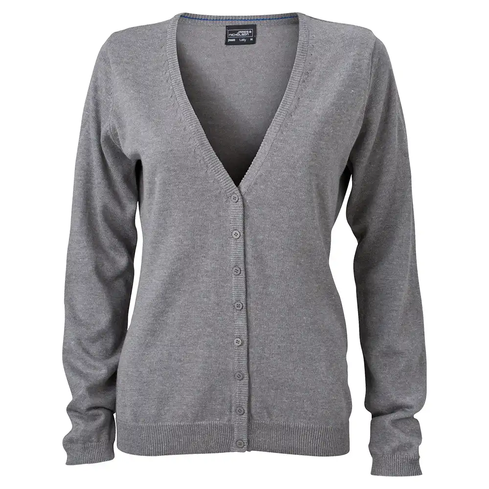 Damen V-Neck Cardigan "JN660" in grey-heather, L - Bild 1