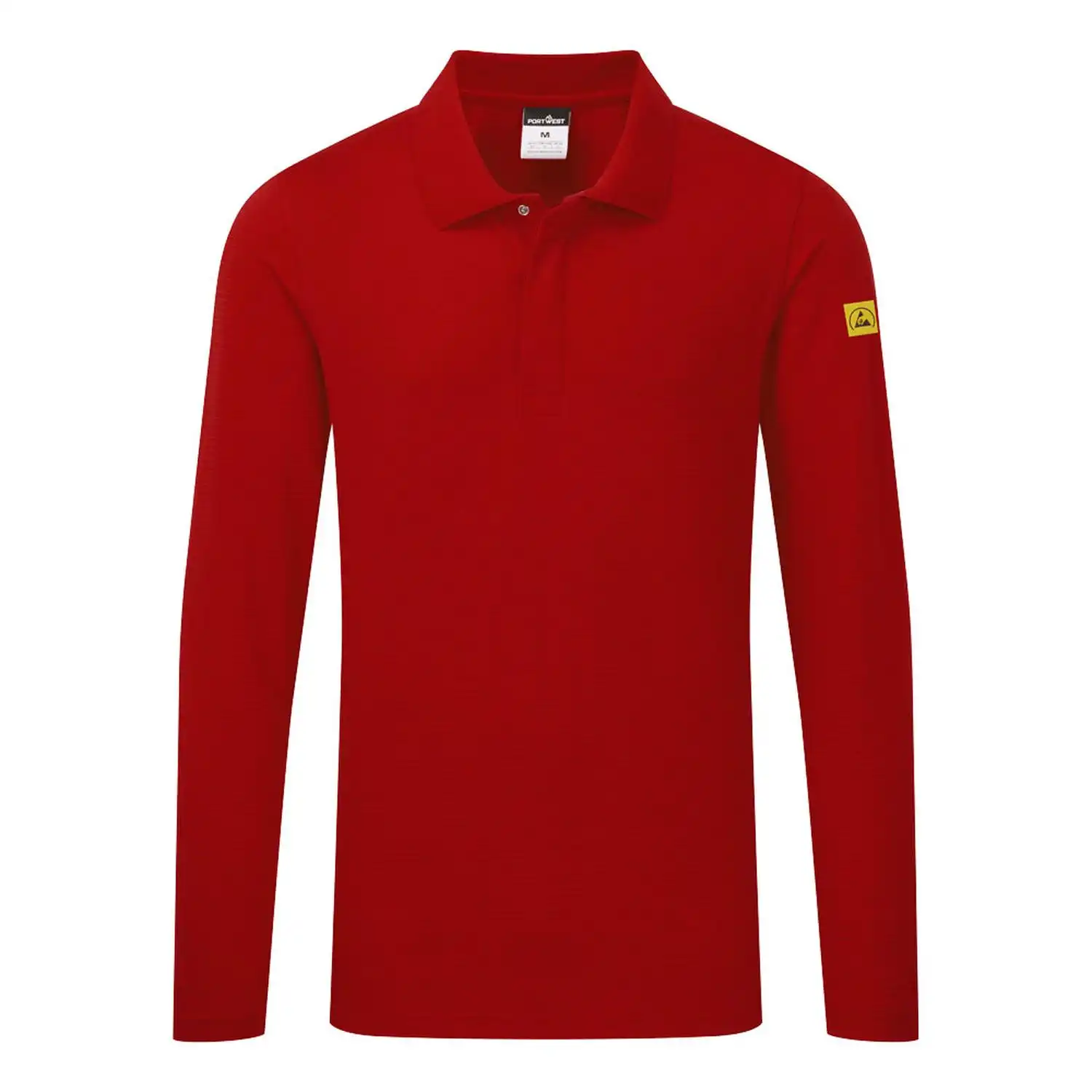 ESD Antistatik Poloshirt langarm "AS23" in Rot, L - Thumbnail 1