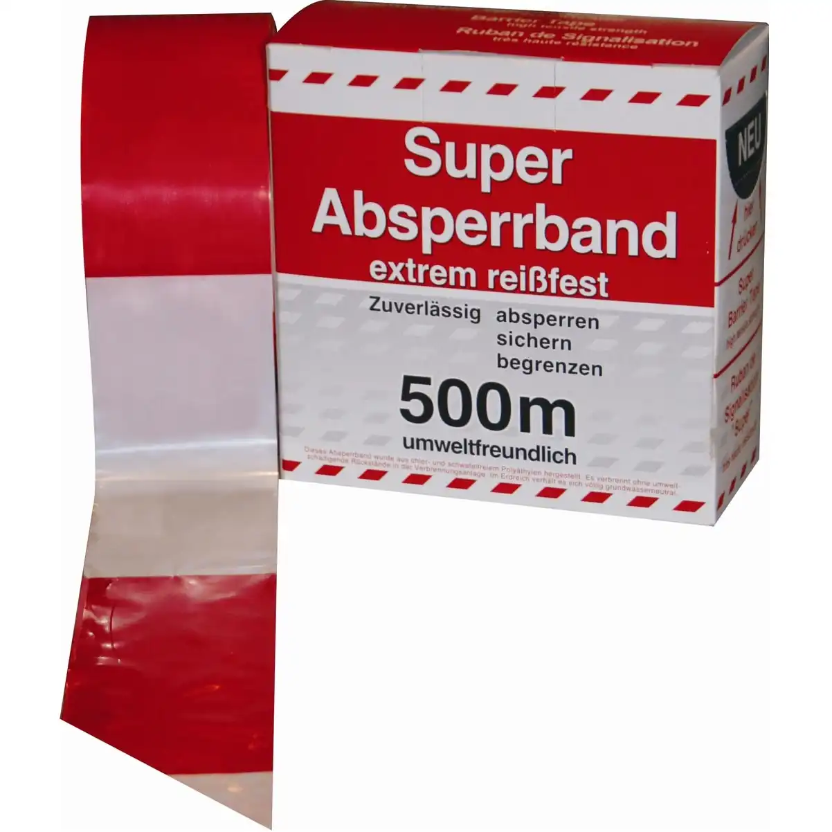Baustellen-Absperrband 80mm rot/weiß | 500m pro Rolle - Bild 1