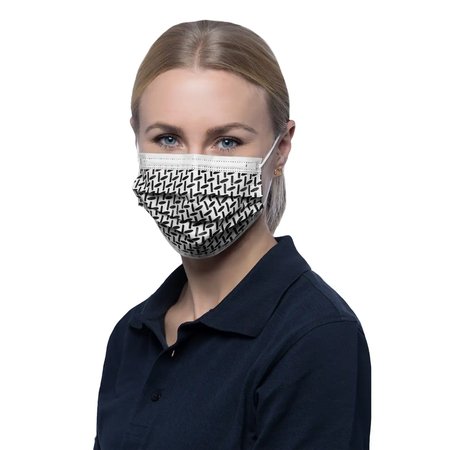 OP-Mundschutz "PROTECT" EN 14683 Typ II schwarz/weiß Muster | 50 Stk. pro Box - Thumbnail 1
