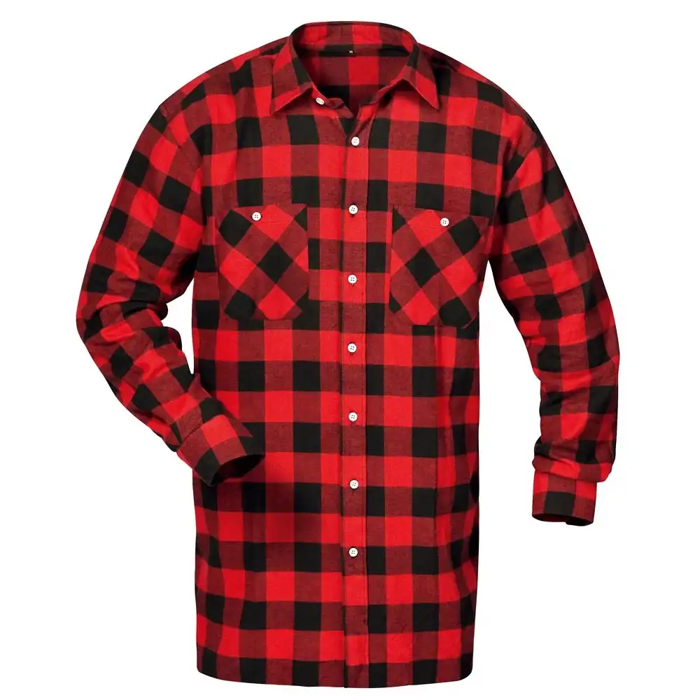 Flanellhemd lang 100% Baumwolle in rot/schwarz, L - Thumbnail 1