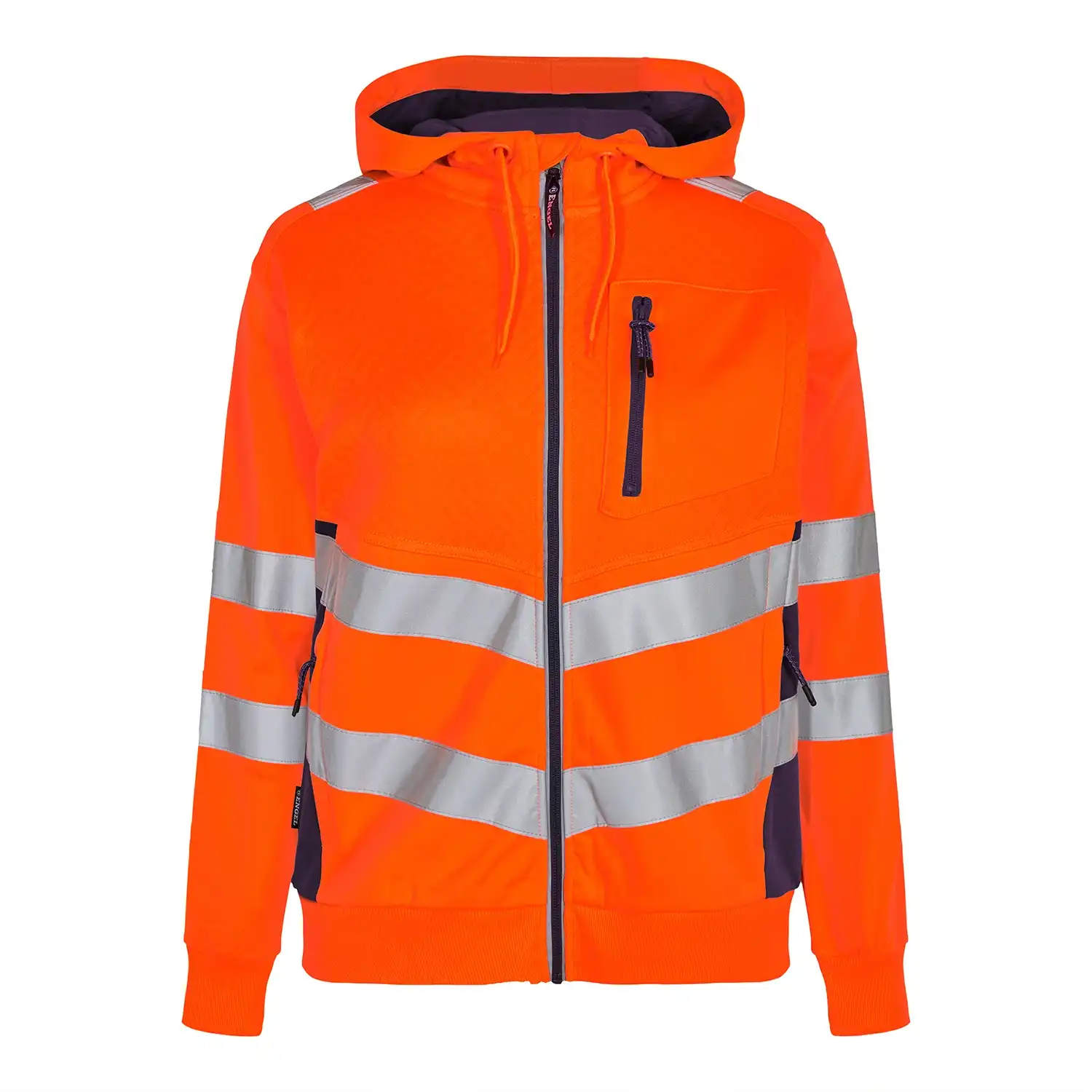 Damen Warnschutz Kapuzen Sweatjacke "8027-241" Safety Kl. 2 in orange/marine, L - Thumbnail 1