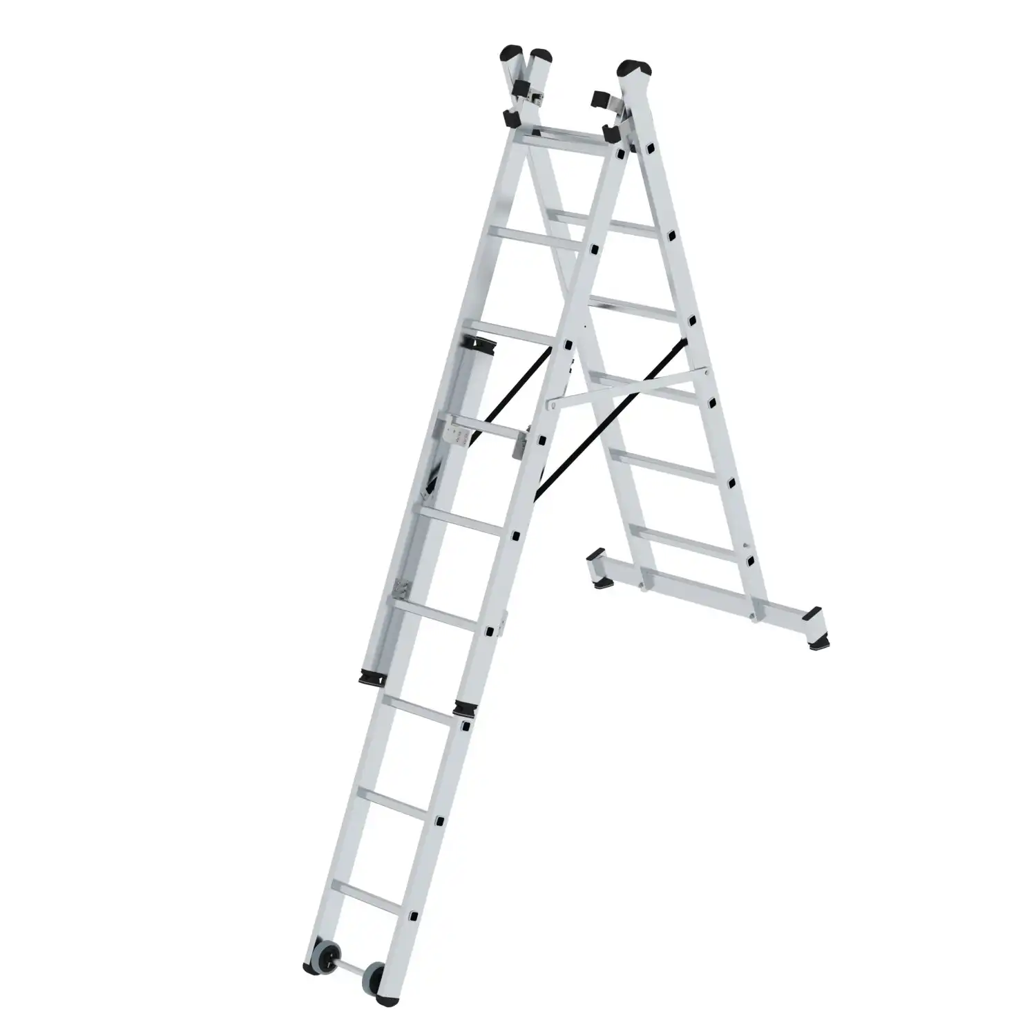 Mehrzweckleiter 3-teilig mit nivello®-Traverse und Wandlaufrollen in 3x6 Sprossen - Thumbnail 4