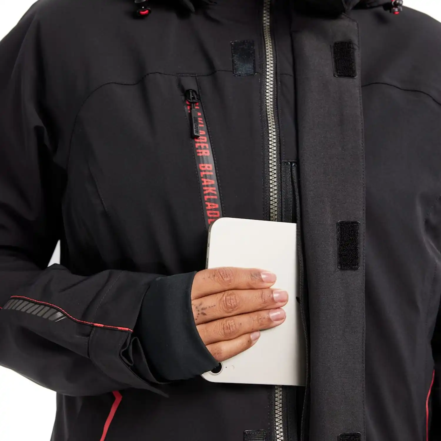 Damen Stretch Winterjacke "4408" in schwarz/rot, M - Thumbnail 7