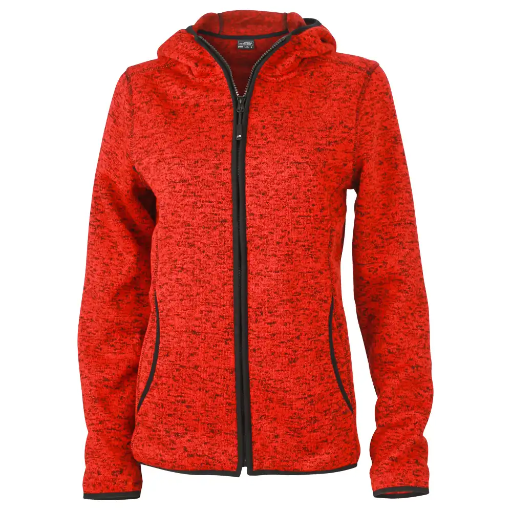 Damen Strickfleece-Kapuzenjacke "JN588" in red-melange, S - Thumbnail 1