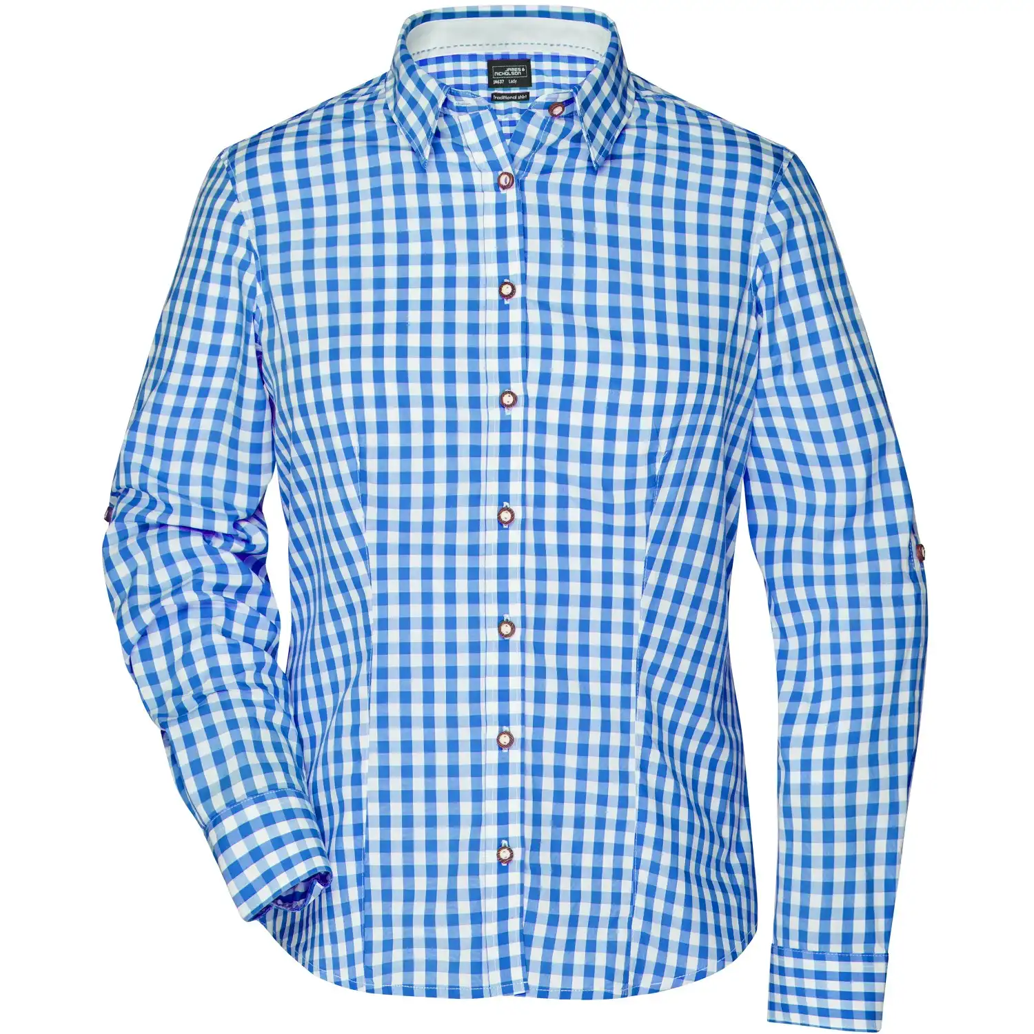 Damen-Bluse Trachtenlook "JN637" in royal/white, L - Thumbnail 1