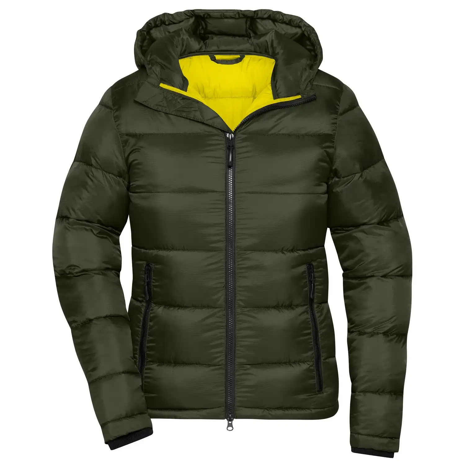 Damen Steppjacke "JN1167" in deep-forest/yellow, XS - Thumbnail 1
