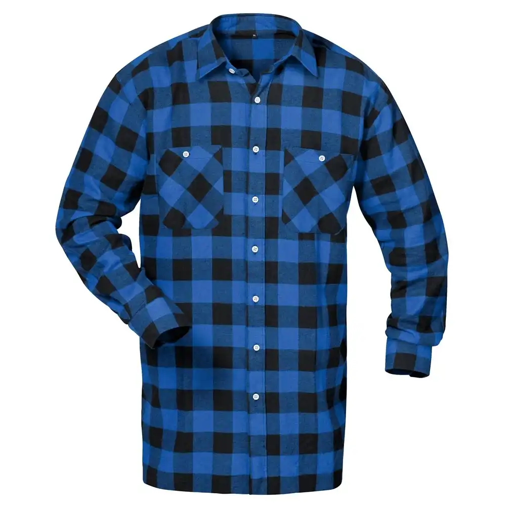 Flanellhemd lang 100% Baumwolle in blau/schwarz, L - Thumbnail 1