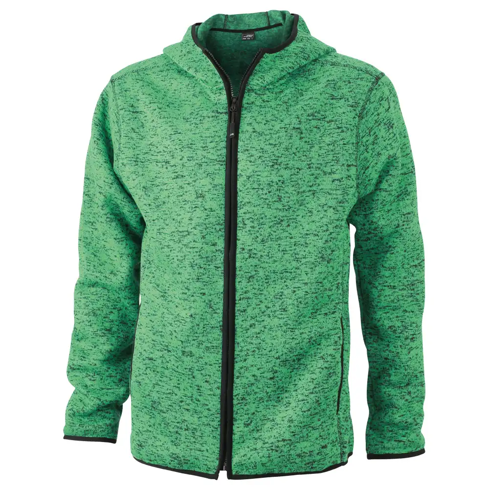 Strickfleece-Kapuzenjacke "JN589" in green-melange, XXL - Thumbnail 1