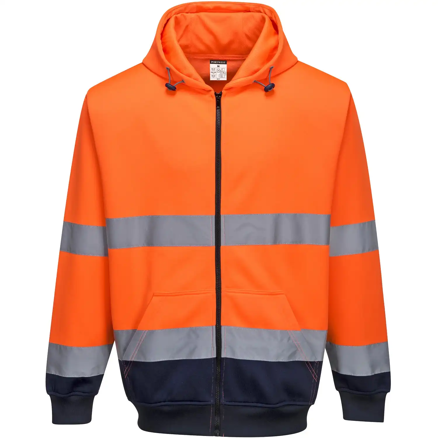 Warnschutz Kapuzen-Sweatjacke "B317" in orange/marine, L - Thumbnail 1
