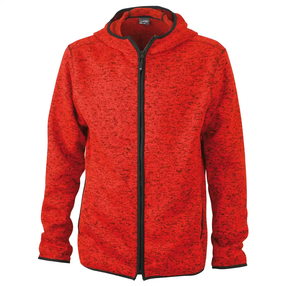 Strickfleece-Kapuzenjacke "JN589" in red-melange, L - Bild 1