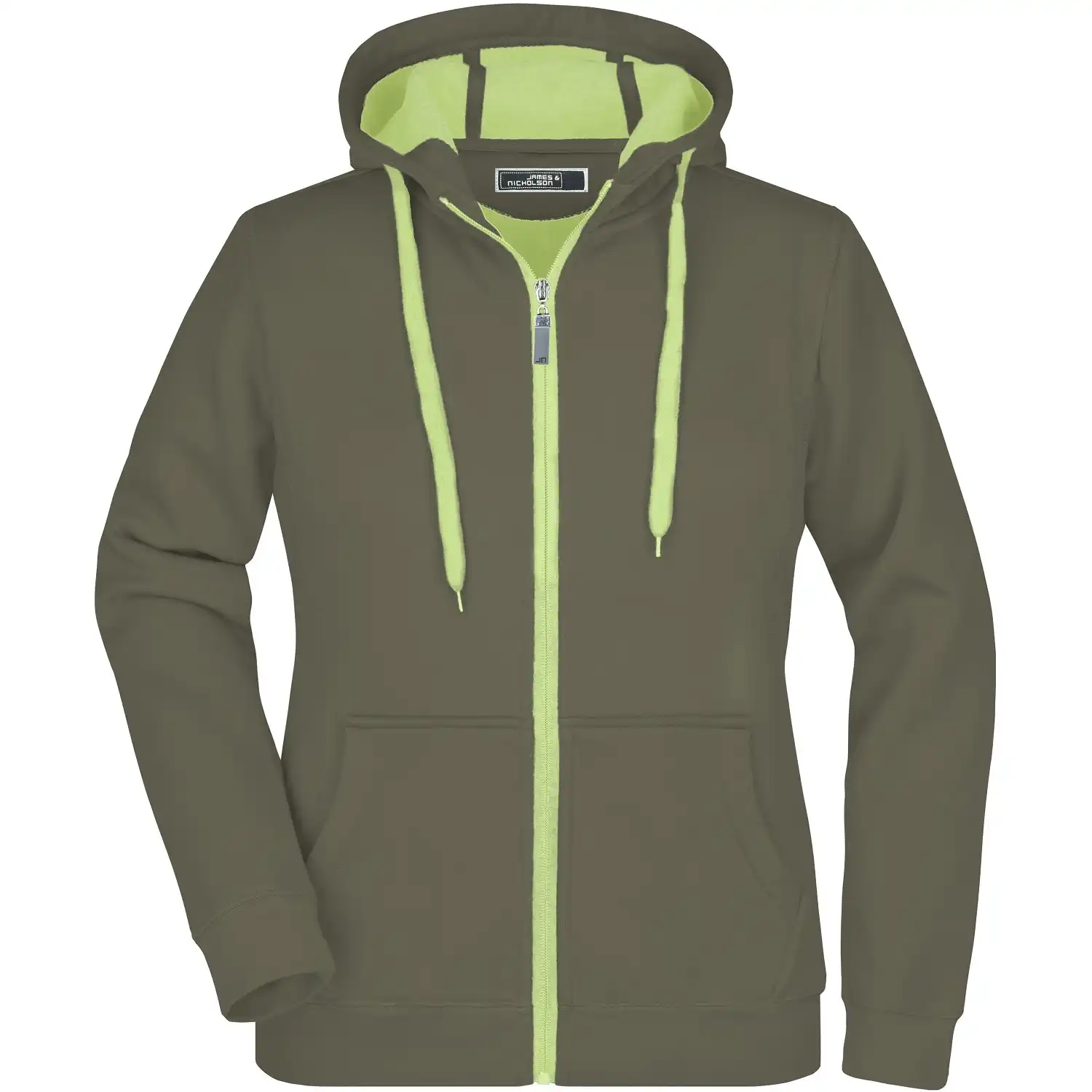 Damen Kapuzen-Sweatjacke Doubleface "JN354" in olive, XL - Bild 1