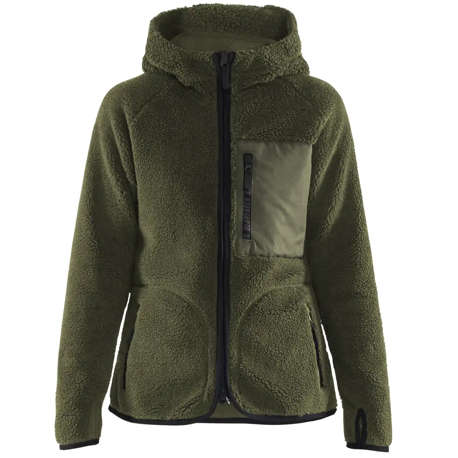 Damen Faserpelz-Kapuzenjacke "4727" in herbstgrün, M - Thumbnail 1