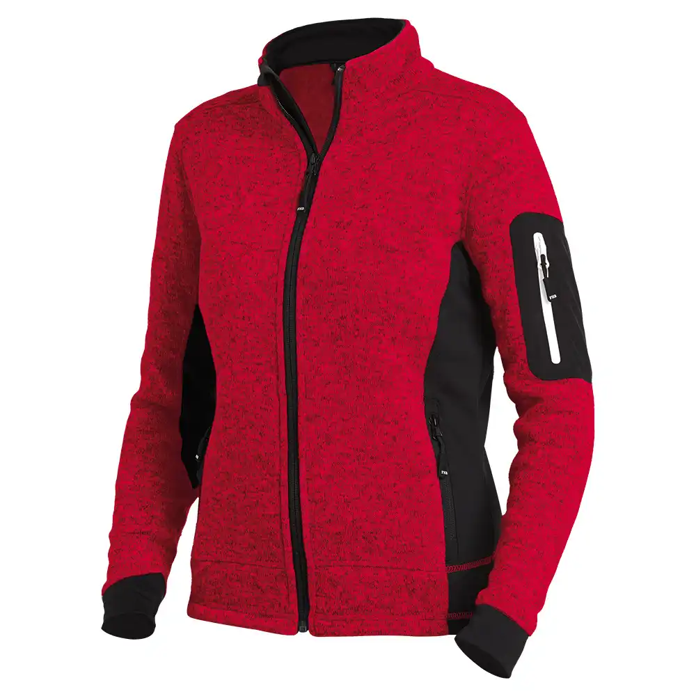 Damen Strick Fleecejacke "MARIEKE" in rot/schwarz, S - Thumbnail 1