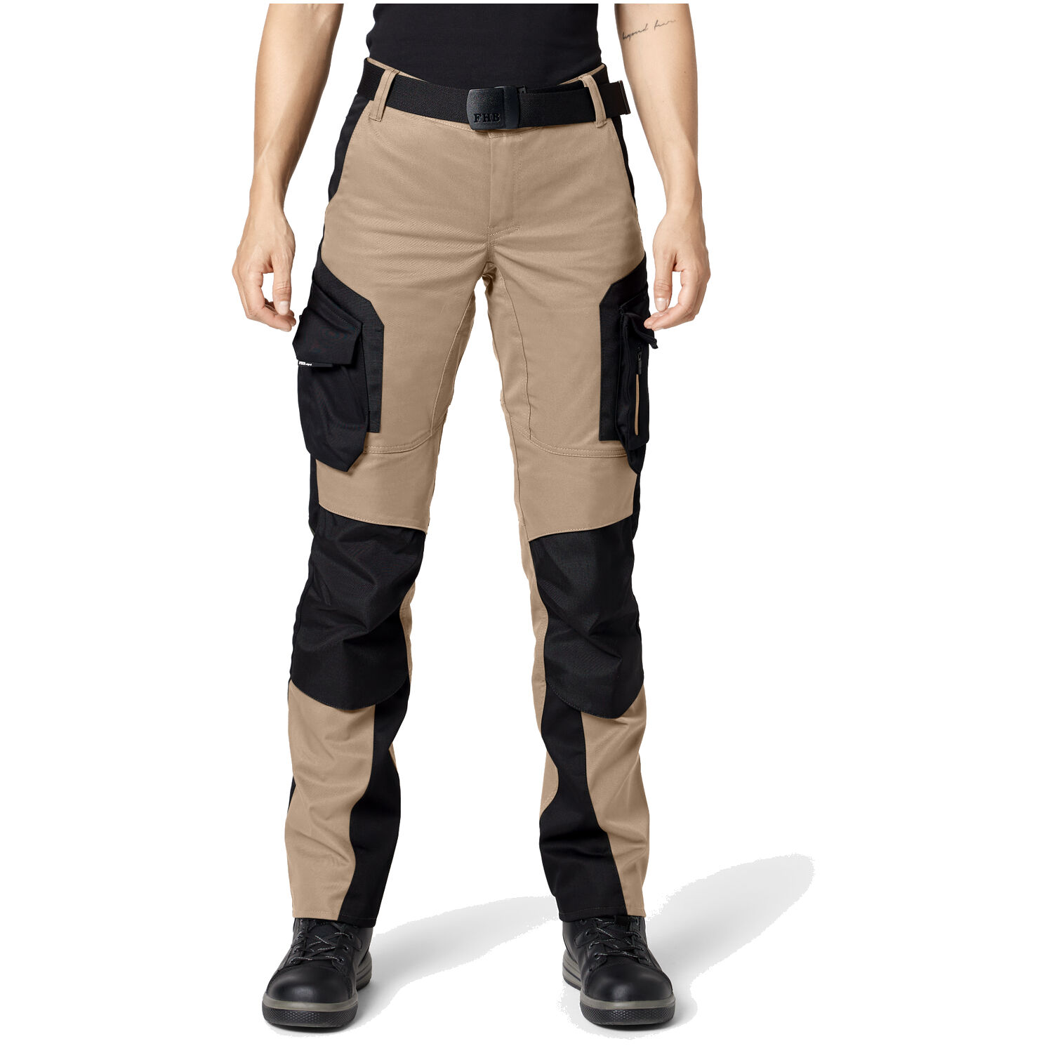 Damen Arbeitshose "ANNETTE" in beige/schwarz, 40 - Thumbnail 3