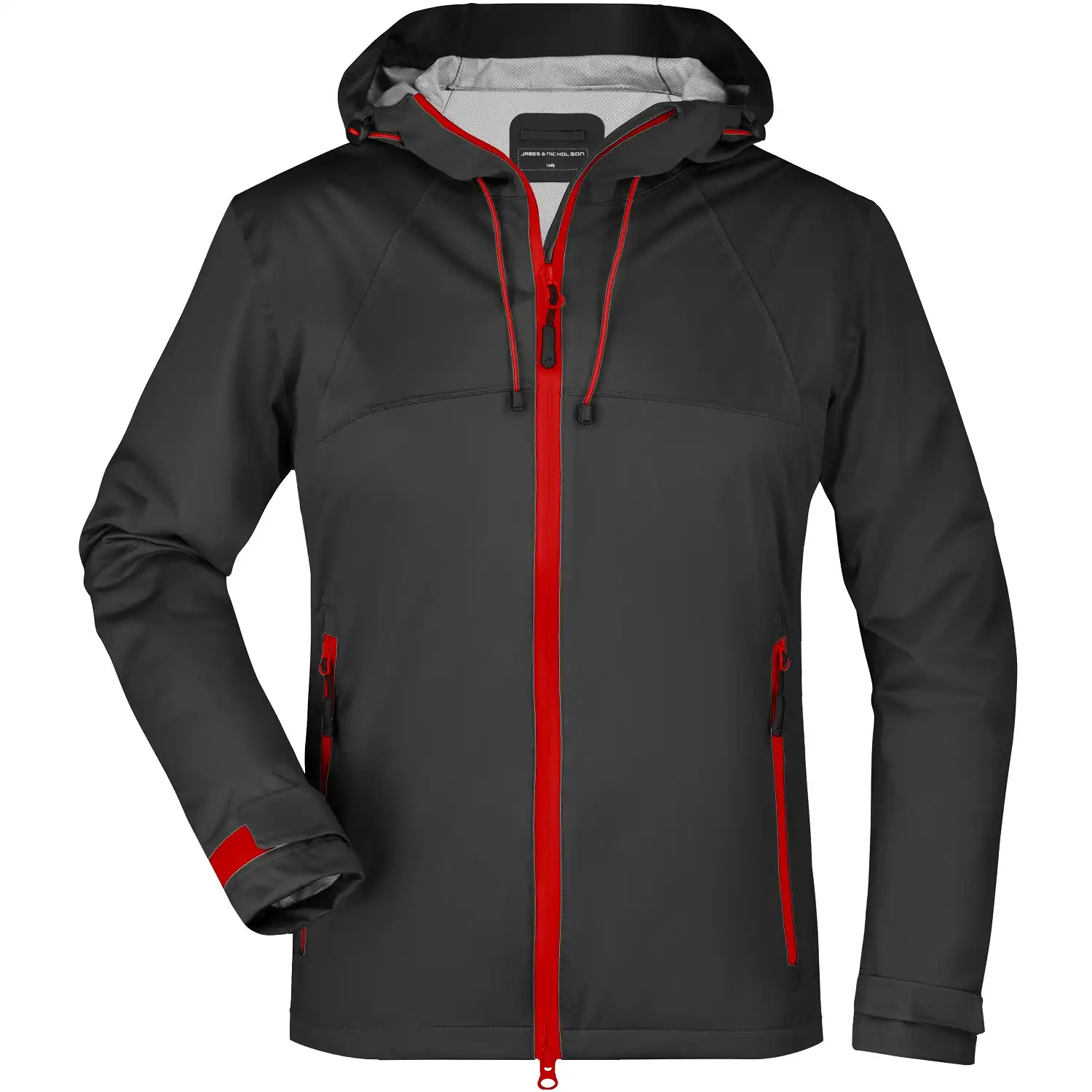 Damen Ultralight Regenjacke "JN1097" in black/red, L - Bild 1
