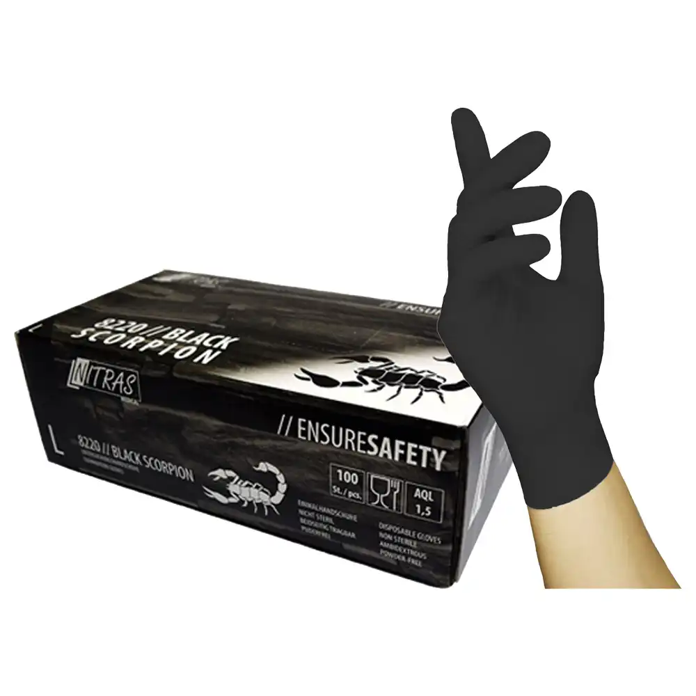 Latex Einweghandschuhe 8220 BLK SCORPION PF | 100 Stück in XL - Thumbnail 1