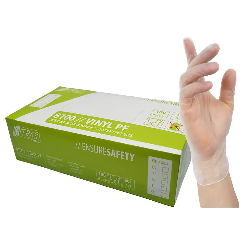 Vinyl Einweghandschuhe 8100 "VINYL PF" | 100 Stück in S - Thumbnail 1