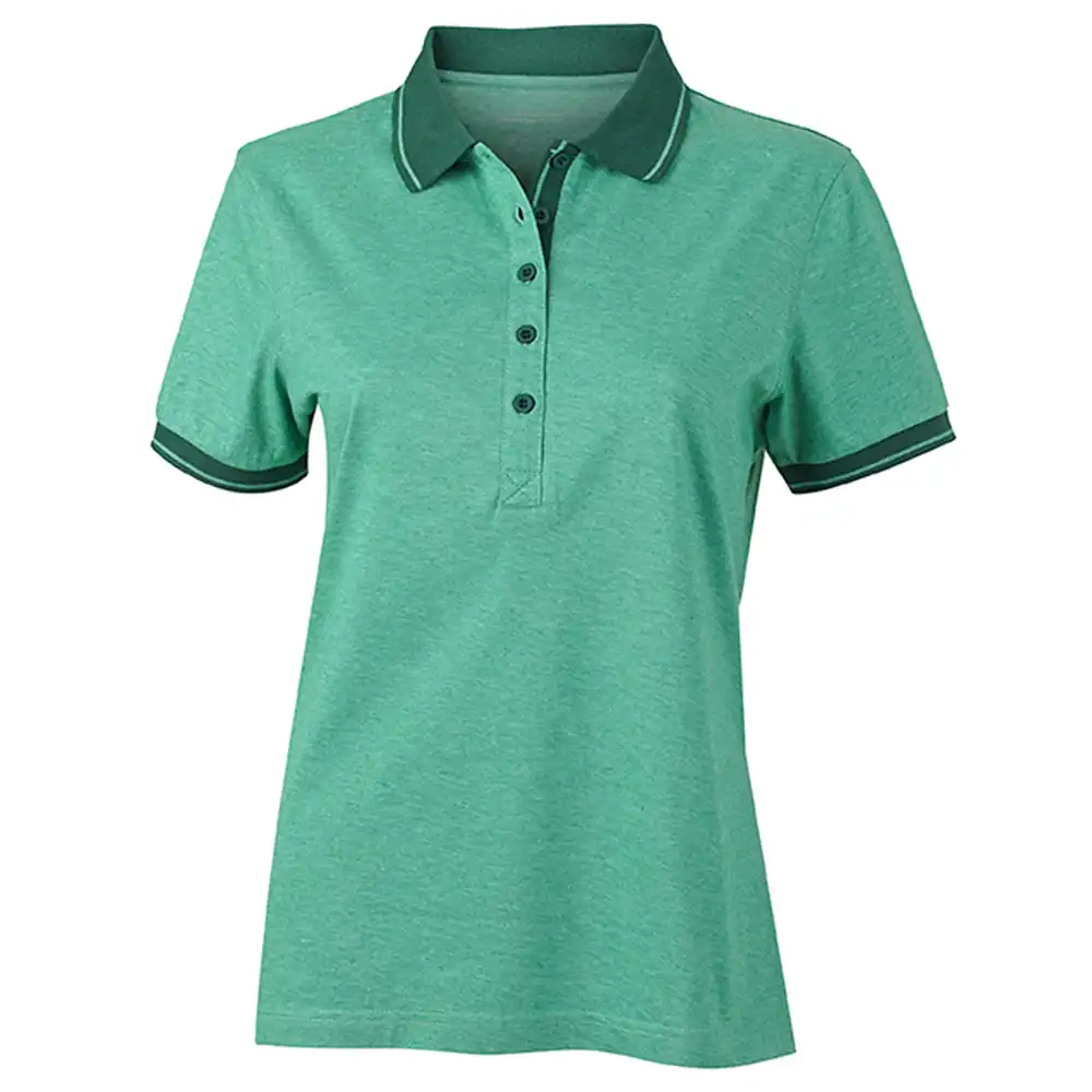 Damen Polo-Shirt Melange "JN705" in green-melange/dark-green, L - Thumbnail 1